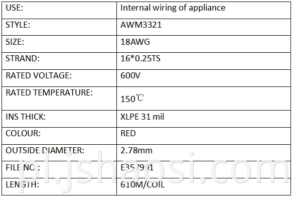 XLPE WIRE UL3321 18# RED